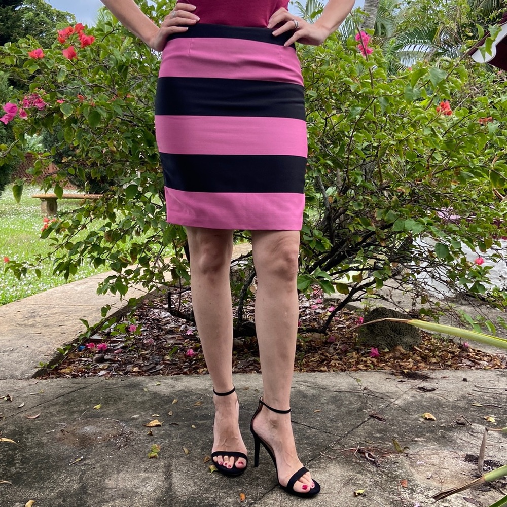 CK Bradley Pink and White Stripe Viscose Poly Blend Pencil Skirt!
